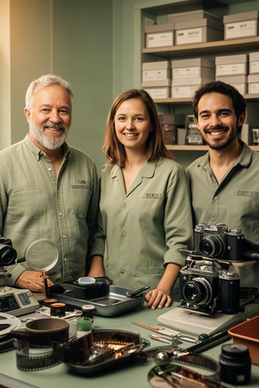 Equipo de P.S.G. Fotografía reunido en el taller de revelado de la tienda en Arriaga